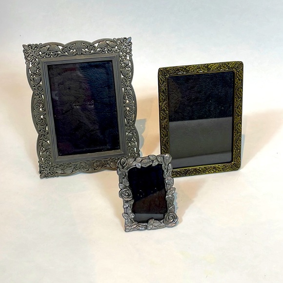 3 vintage pewter picture frames. Purchased around 1980. Velvet backing. - Picture 1 of 4